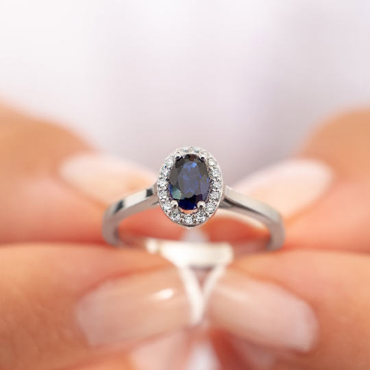 k Solid Gold Diamond Sapphire Oval Solitaire Ring