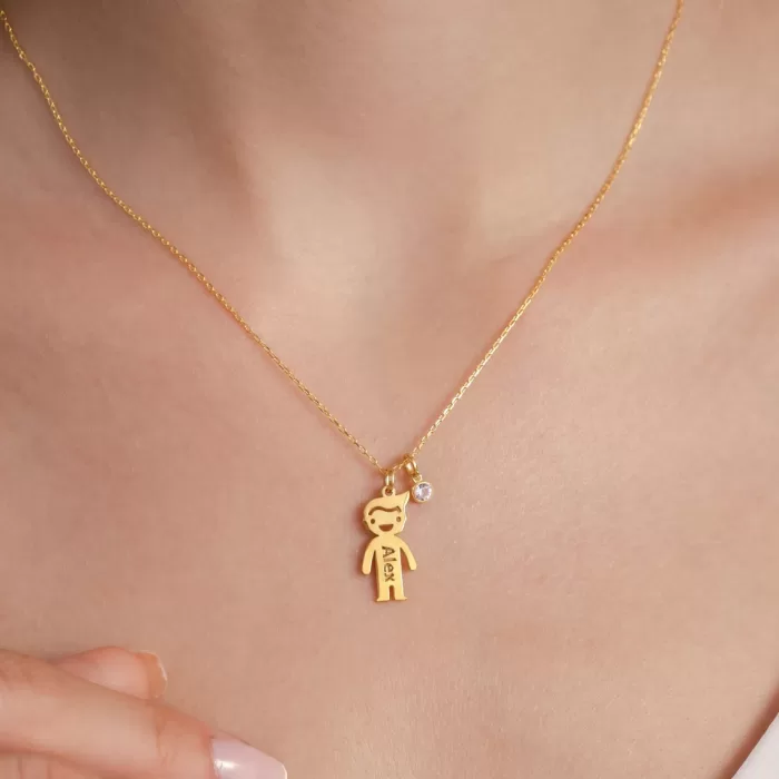 Boy or Girl Figure Necklace with Birthstone