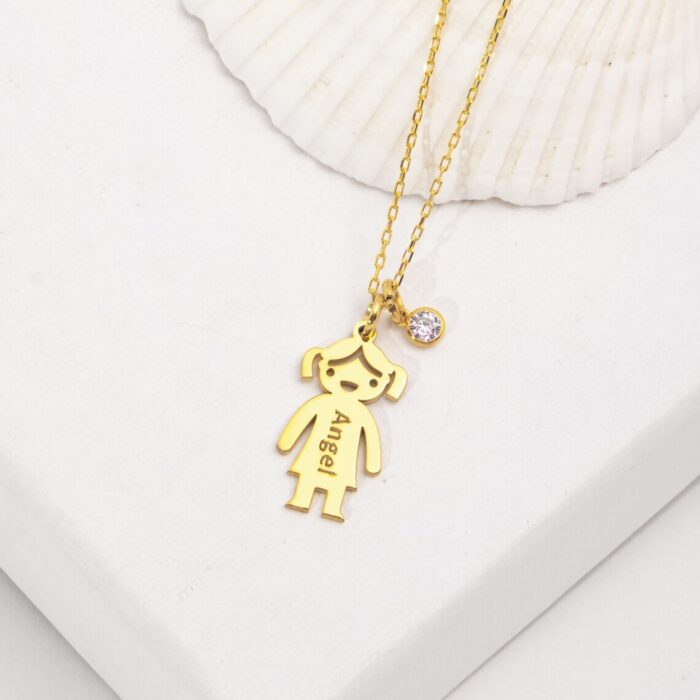 Boy or Girl Figure Necklace with Birthstone