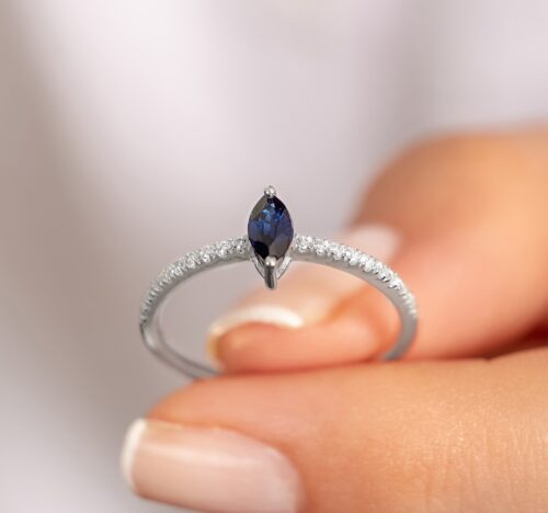 Dark Blue Emerald Engagement Ring