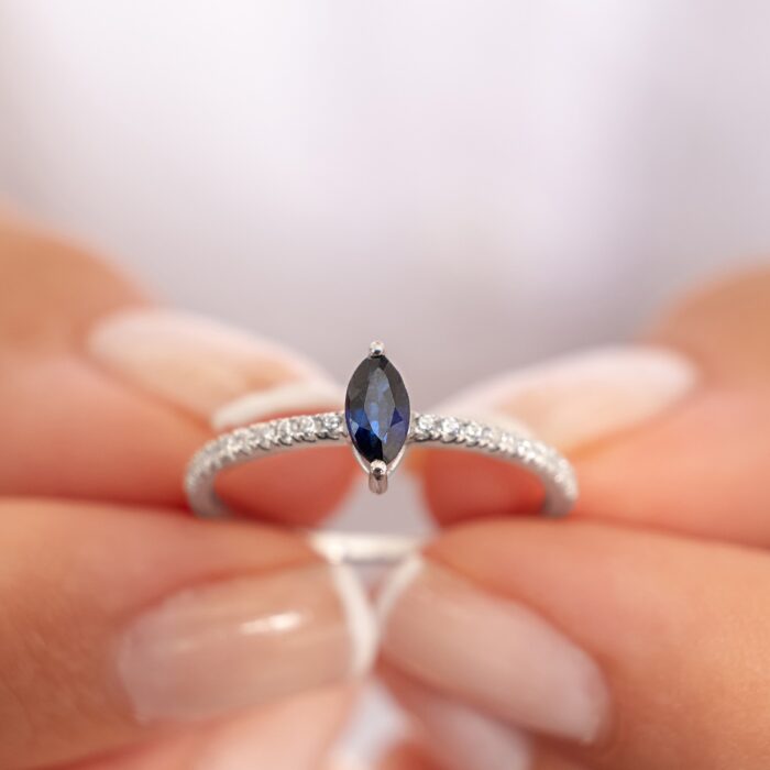 Dark Blue Emerald Engagement Ring