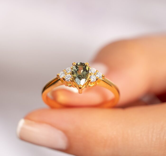 Dark Brown Emerald Engagement Ring